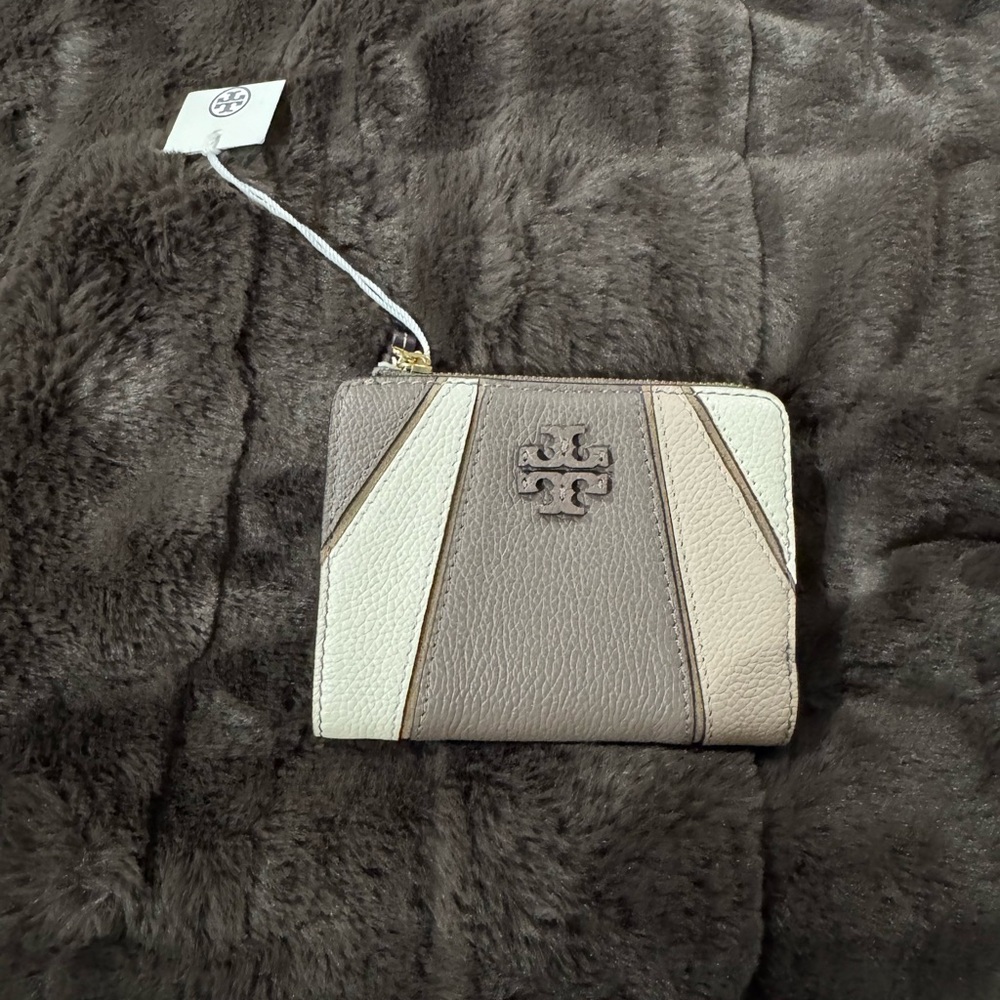 Tory Burch Tan and Cream (mushroom) Leather Wallet with Quilted Design